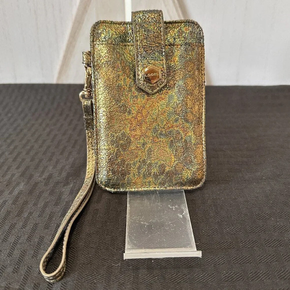 Lodis Handbags - LODIS Metallic Crackle Leather ID/Card Holder Wristlet